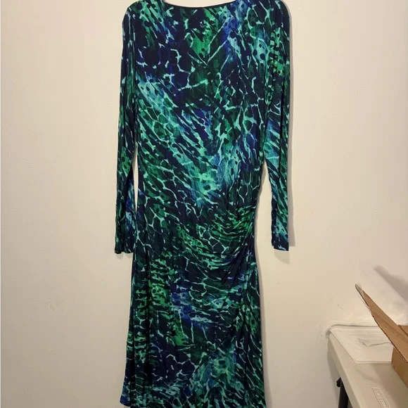 Soft Surroundings Darcy Patterned Long Sleeve Dress Size Tall XL Green Blue - Picture 6 of 7